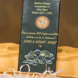 Österreichische BIO Confiserieschokolade "Kürbis&Krokant-Nougat"
